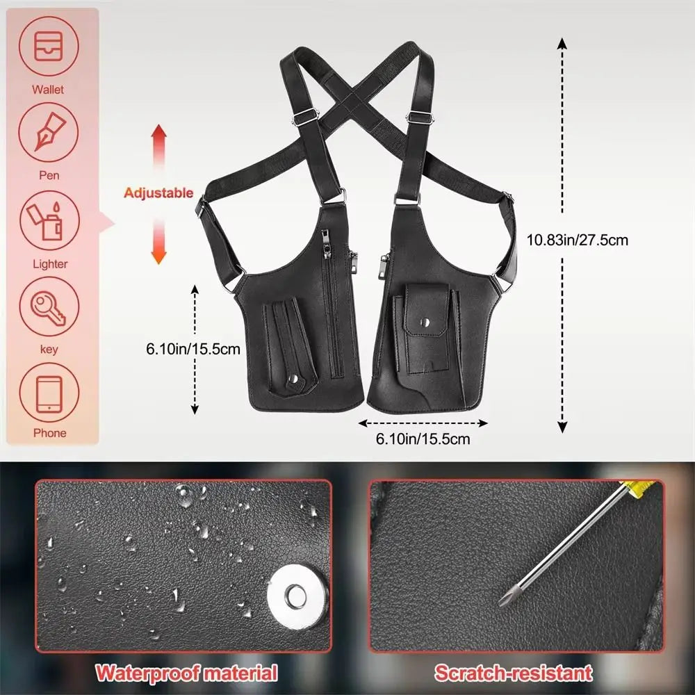 Retro Anti-theft Storage Vest Bag Multi-Pocket Leather Hidden Underarm Shoulder Concealed Multifunction Crossbody Bags Men Woman