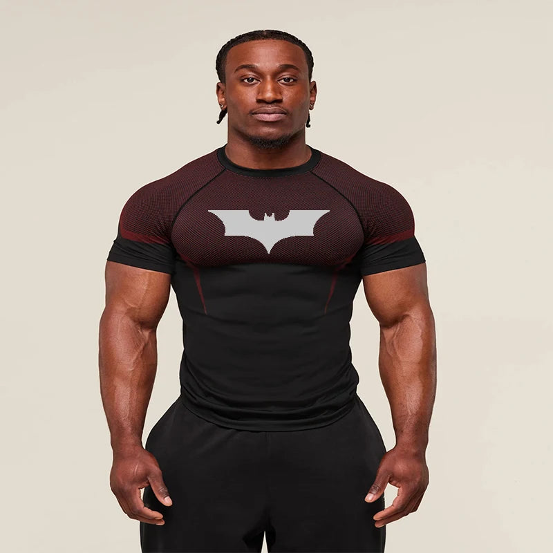 Bat Graphic Compression Shirts for Men Short Sleeve Rash Guard Gym Workout Running Tshirt Summer Athletic Quick Dry Tees Tops