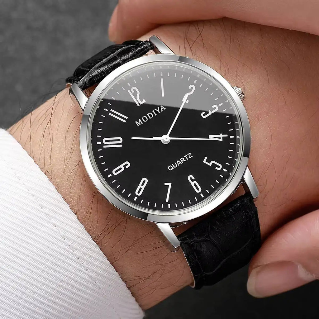 Set Fashio Arabic Dial Men Business Watches Casual Leather Strap Quartz Wristwatches Reloj Hombre（Without Box）