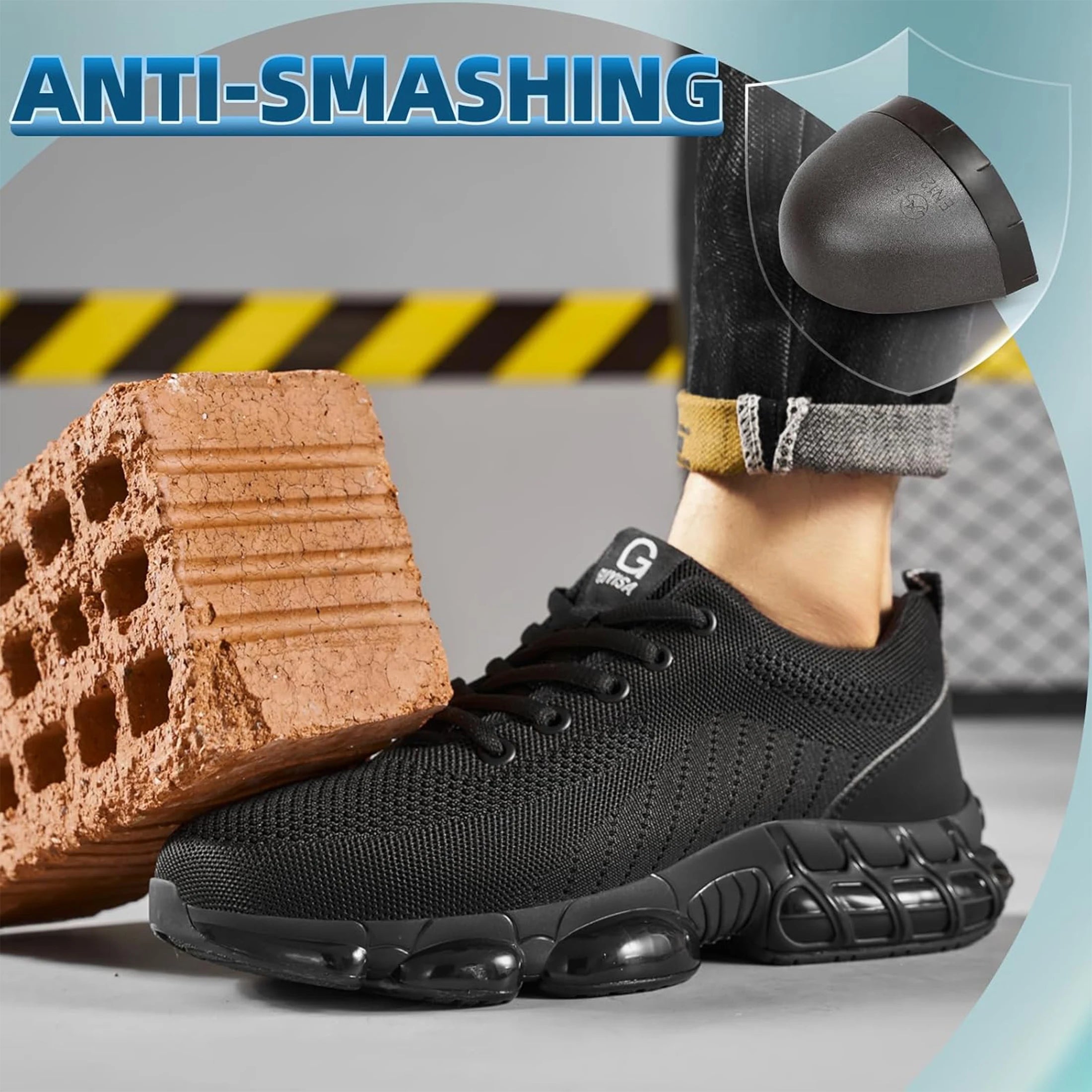 Comfortable Lightweight Black Safety Construction Working Shoes Anti-Smash Anti-Puncture