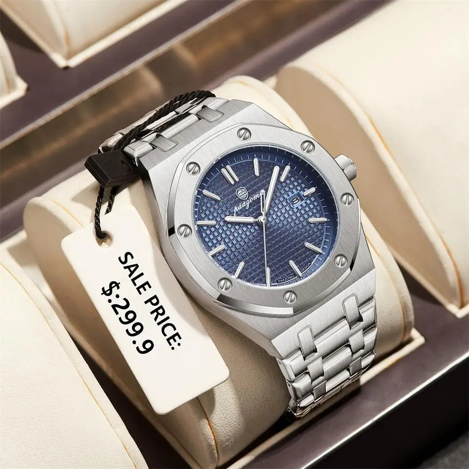 PAAZOMU Luxury Quartz Man Wristwatch Sport Men Watches Waterproof Luminous Date Week Stainless Steel Men's Watch Male Reloj+box