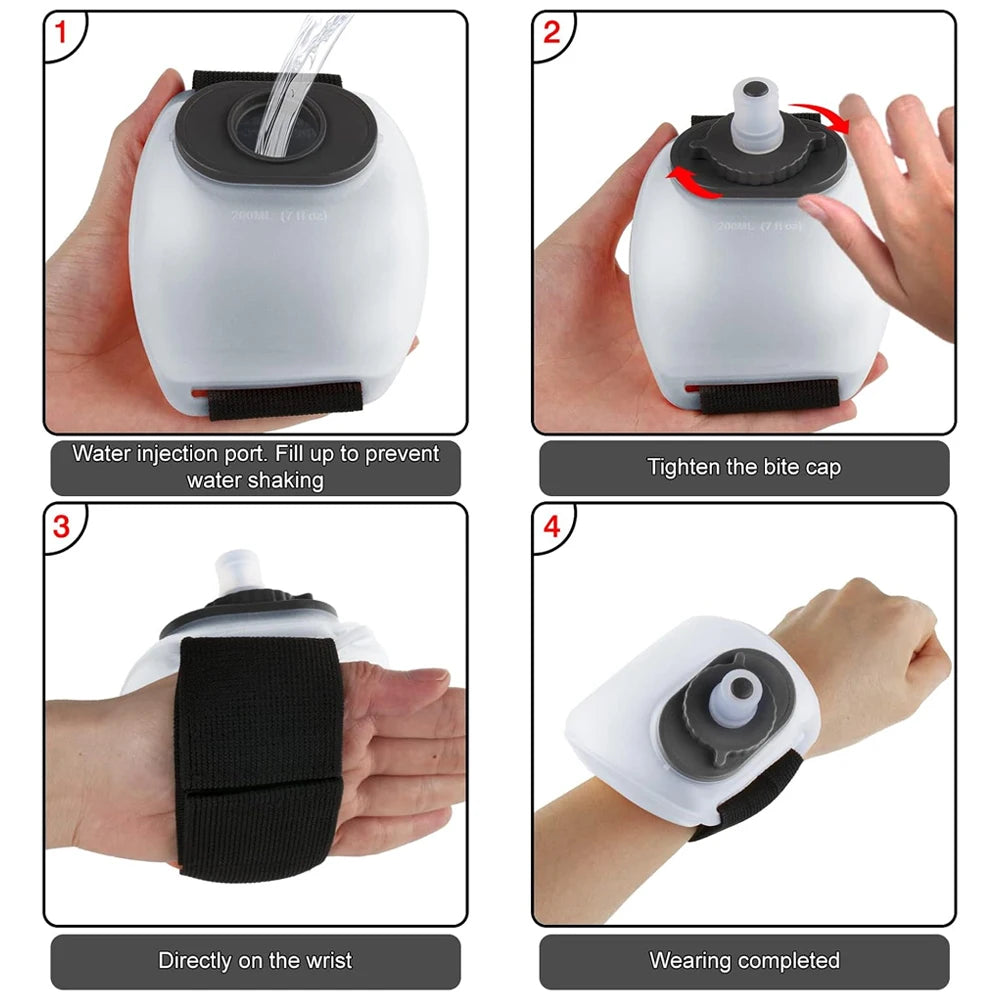 Wrist Water Bottle,Wearable HandsFree Silicone 200 ml Running Water Bottle,Portable Fitness Cycling Marathon Rock Climbing