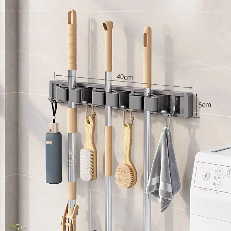 Multi-Purpose Hooks Mop Rack Wall-Mounted Mop Storage Box Broom Hanger Hook Bathroom Waterproof Wall Aluminum Alloy Bore Hook