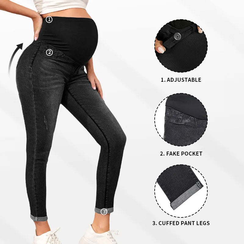 Pregnant Women's Jeans - High-Waisted  Padded  Elasticated Maternity Pants