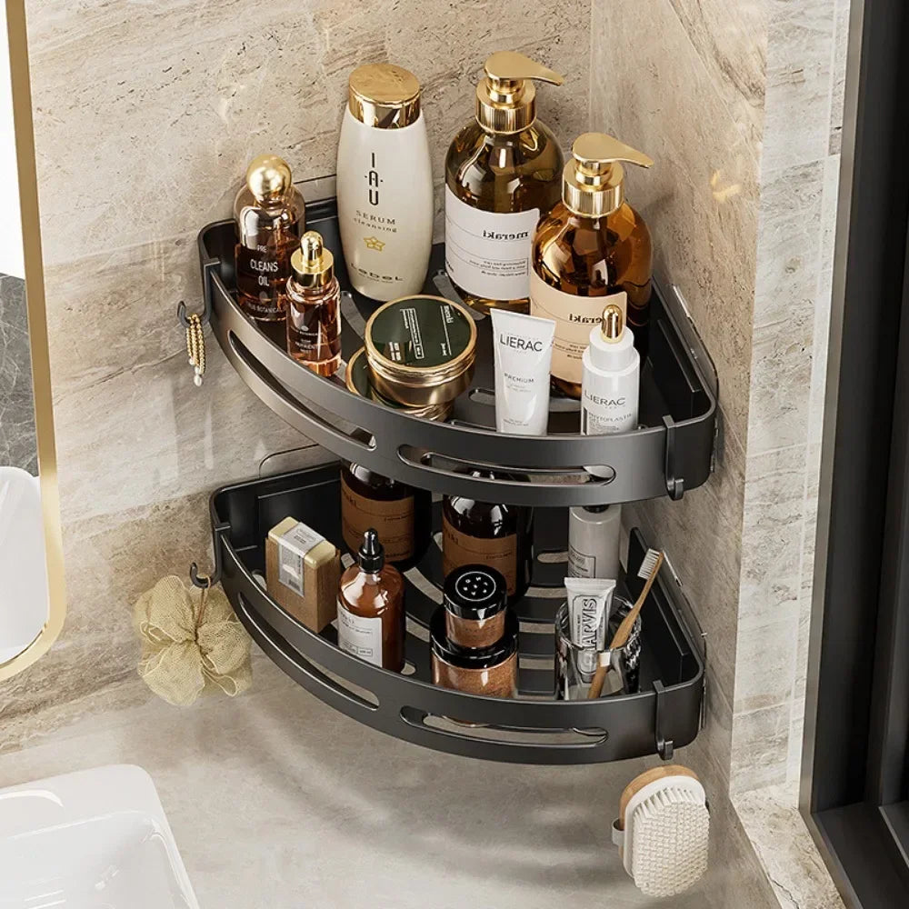 Adhensive Bathroom Shampoo Holder Shower Caddy Shelves Storage No Drill Shelf Corner Towel Holder Shelves For