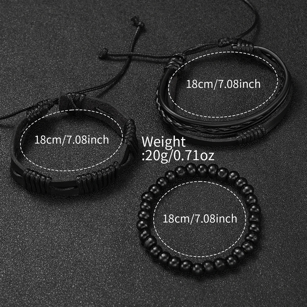 4PCS Men's Business Watches Fashion Leather Band Analog Quartz Watch with Woven Bracelets Set（Without Box）