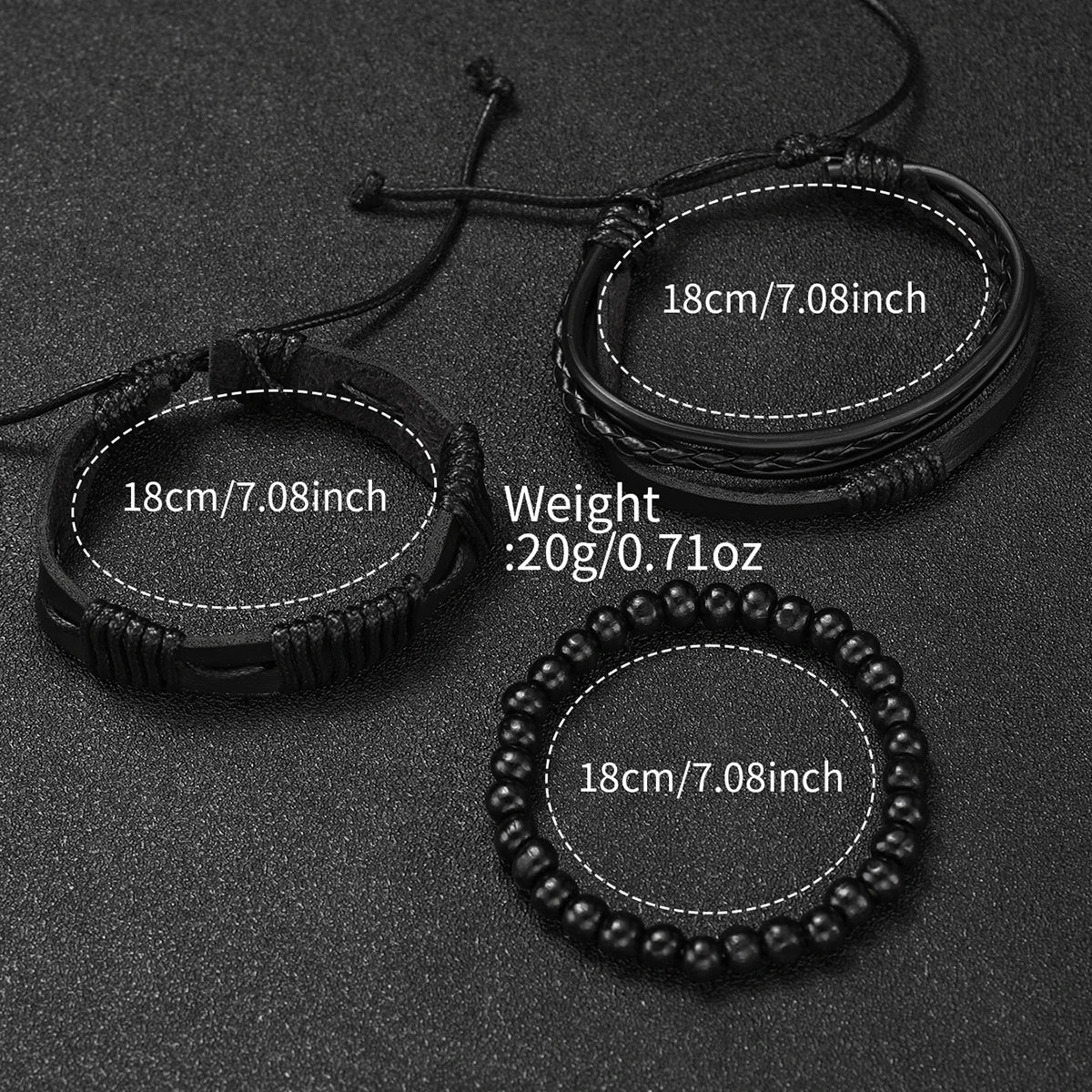 4PCS Men's Business Watches Fashion Leather Band Analog Quartz Watch with Woven Bracelets Set（Without Box）