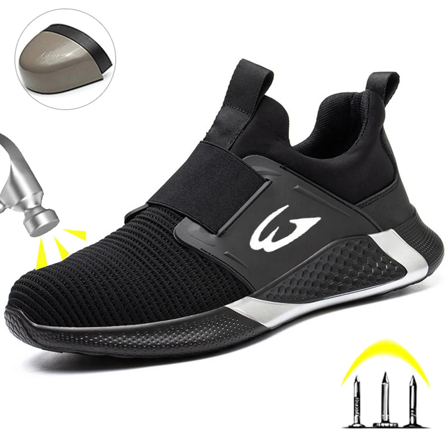 Black Lightweight Work Sneakers Anti-Impact And Anti-Piercing Safety Shoes Comfortable Breathable Construction Working Boots