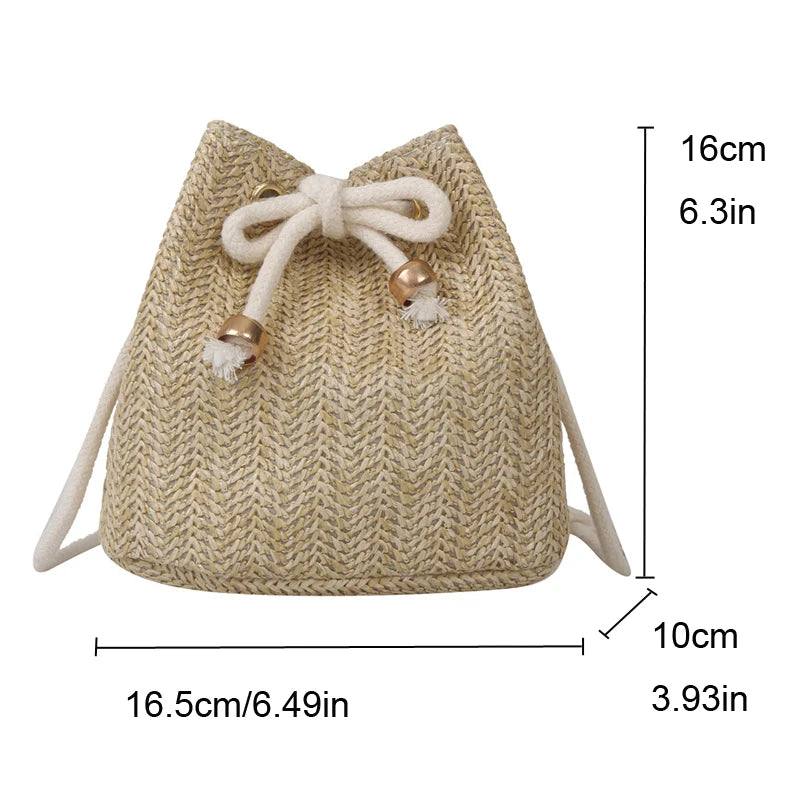 Straw Bags Cute Handbag Summer Beach Crossbody Purse Women Small Straw Crossbody Purse Adjustable Strap with Drawstring
