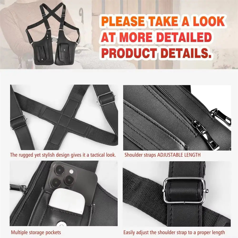 Retro Anti-theft Storage Vest Bag Multi-Pocket Leather Hidden Underarm Shoulder Concealed Multifunction Crossbody Bags Men Woman