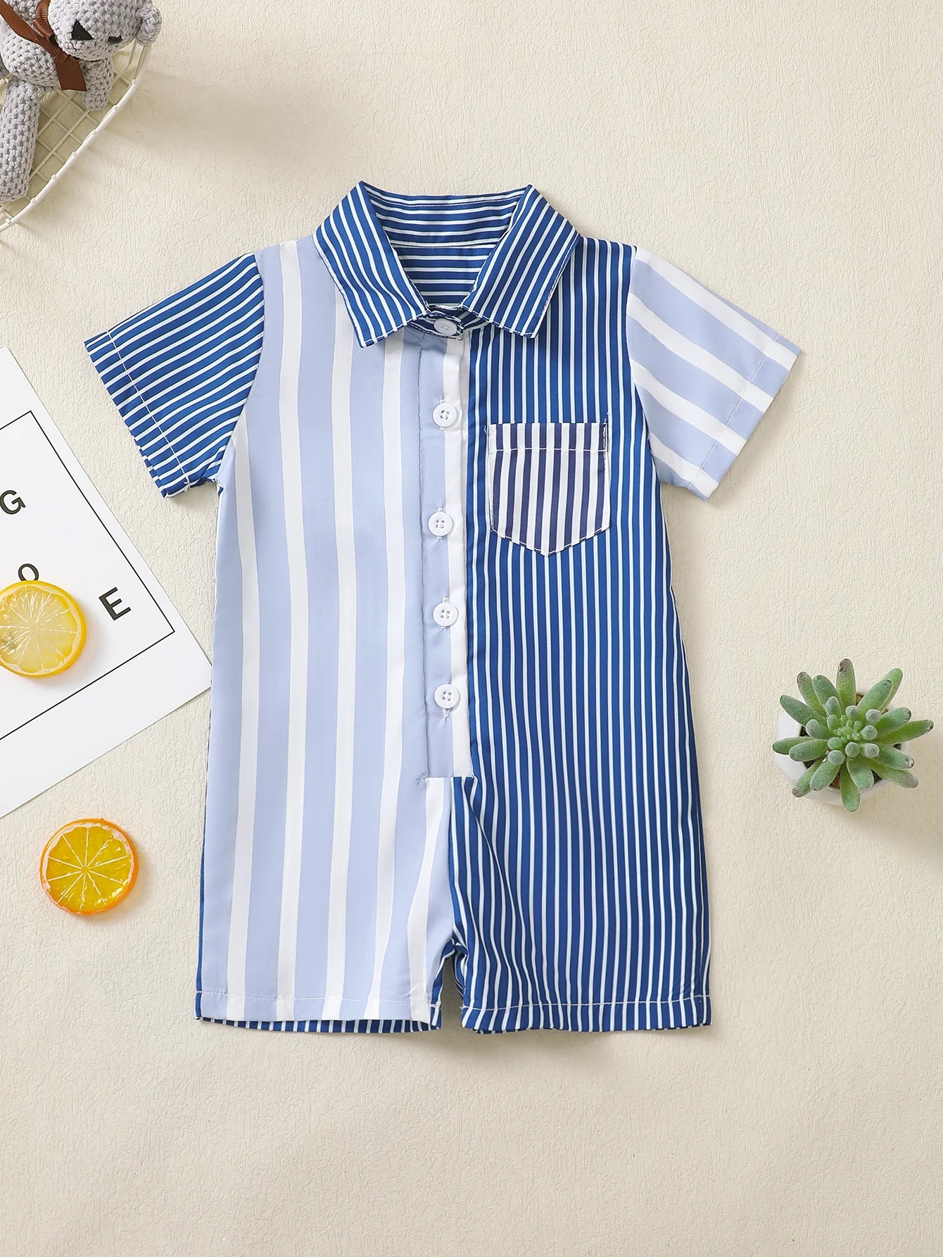 Baby Boy Summer Turn-down Collar Romper Short Sleeve Shirt for Infants And Toddlers Comfortable Breathable Clothing