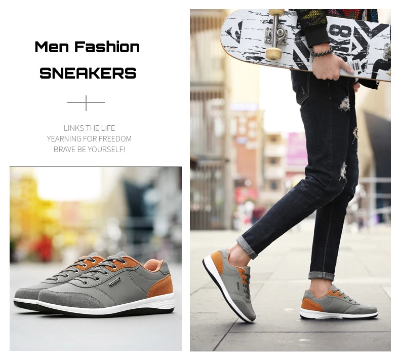YRZL Men Shoes Spring Autumn Waterproof Walking Sneakers Leisure Male Leather Sports Shoes Non-Slip Footwear Tennis for Men