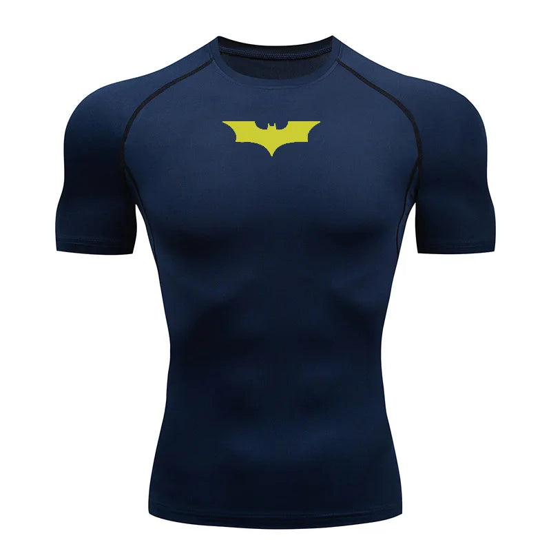 Bat Printed Men's Tight T-Shirt Running Compression Compression T Shirt Gym Fitness Jogging Short Sleeve Male Casual Shirt Tops