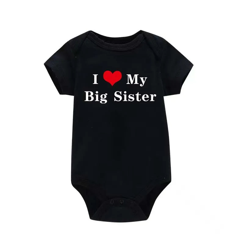 I LOVE MY Big SISTER and Brother Letter Printed Baby Outfit Newborn Short-sleeved Jumpsuit Casual Infant Romper Oneises