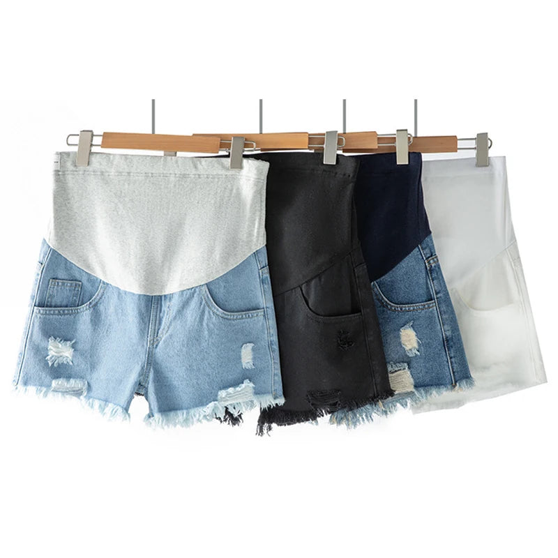 Large Size Maternity Shorts High Waisted Elastic Pregnancy Denim Pants Summer Short Jeans for Pregnant Women
