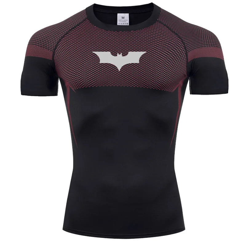 Bat Graphic Compression Shirts for Men Short Sleeve Rash Guard Gym Workout Running Tshirt Summer Athletic Quick Dry Tees Tops