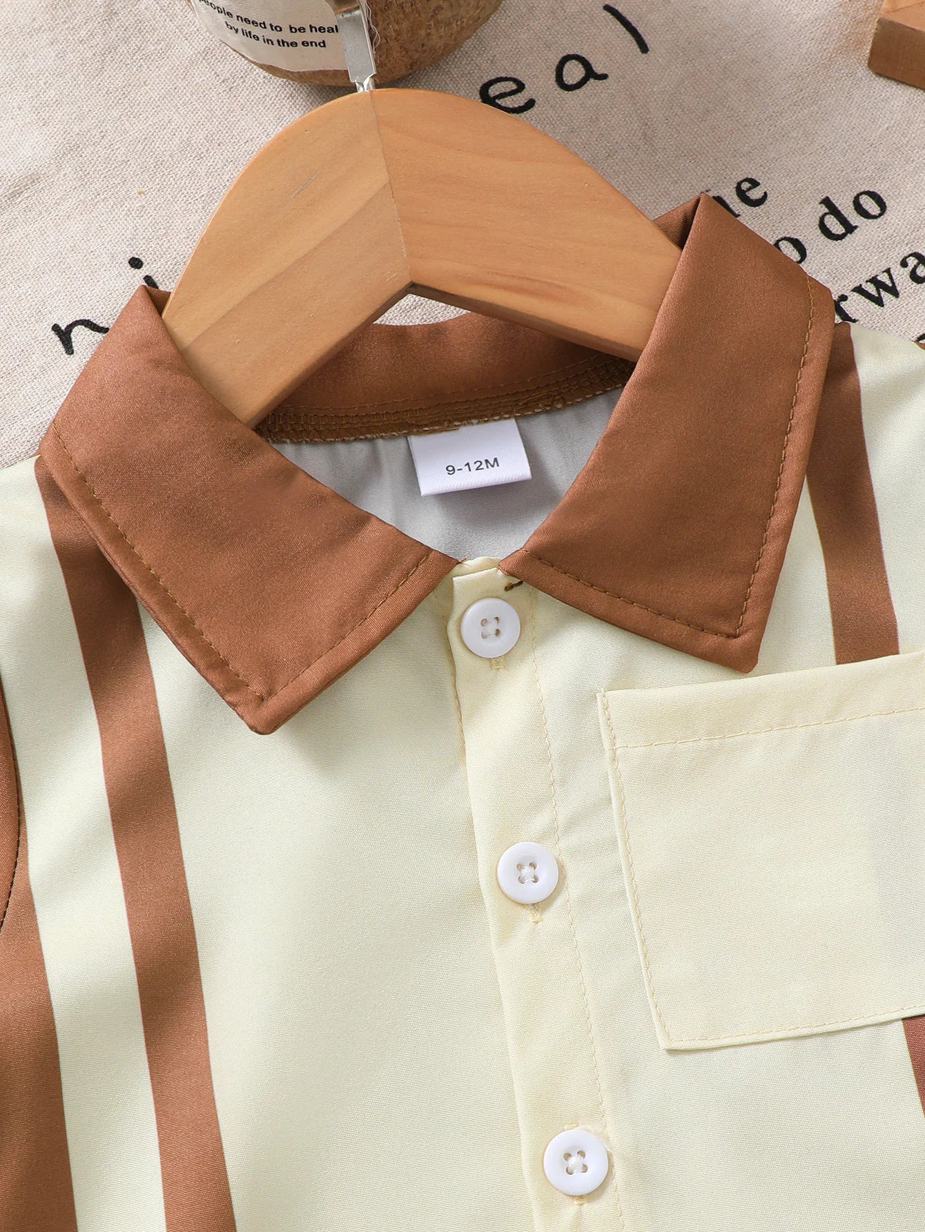 2pcs Baby Boy Summer Striped Patchwork Color Block Collared Short Sleeve Shirt with Pocket Short Pants for Casual Outdoor