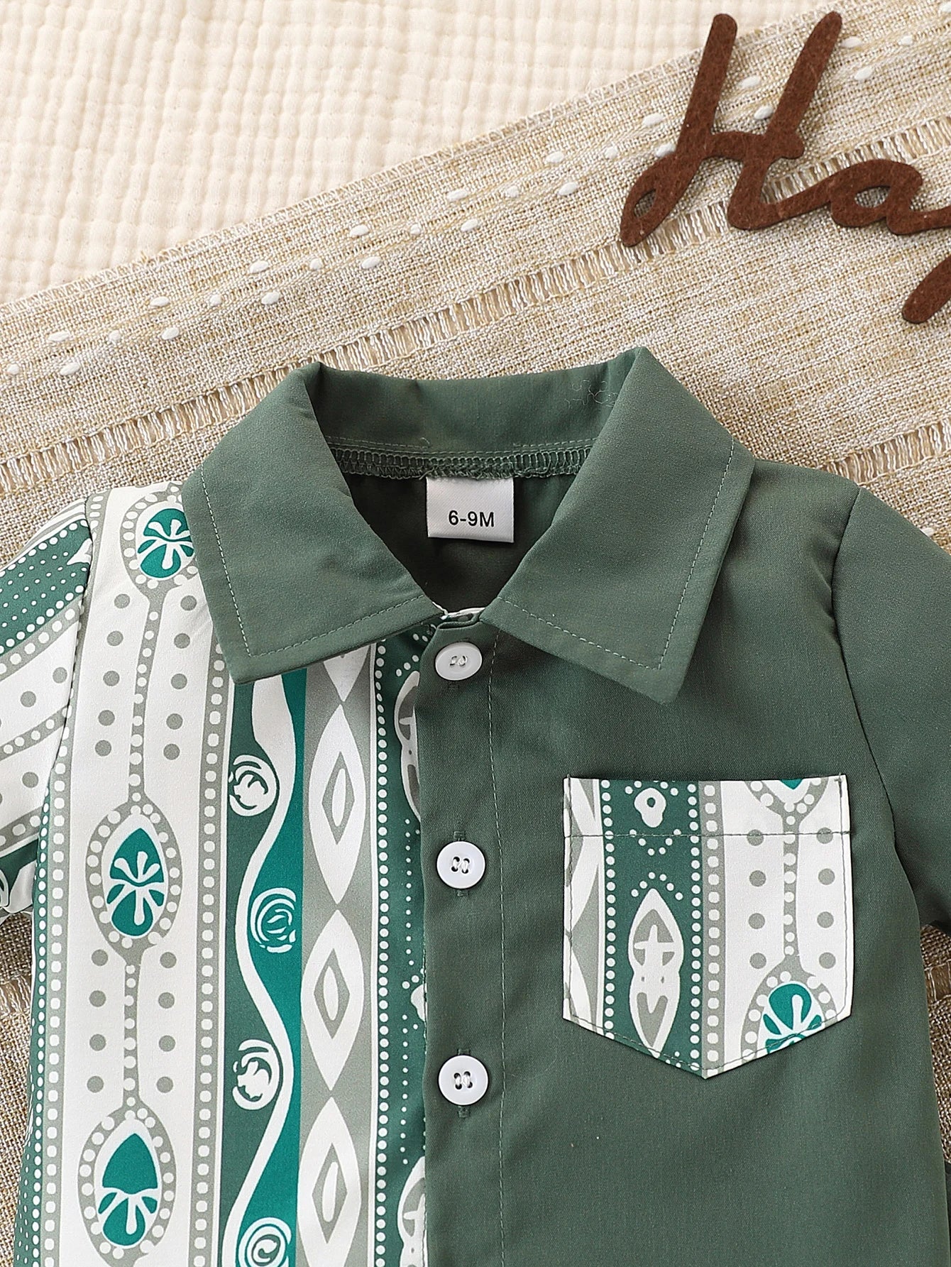 2 pieces of baby boy fashion casual splicing ethnic pattern short-sleeved shirt and shorts set in summer