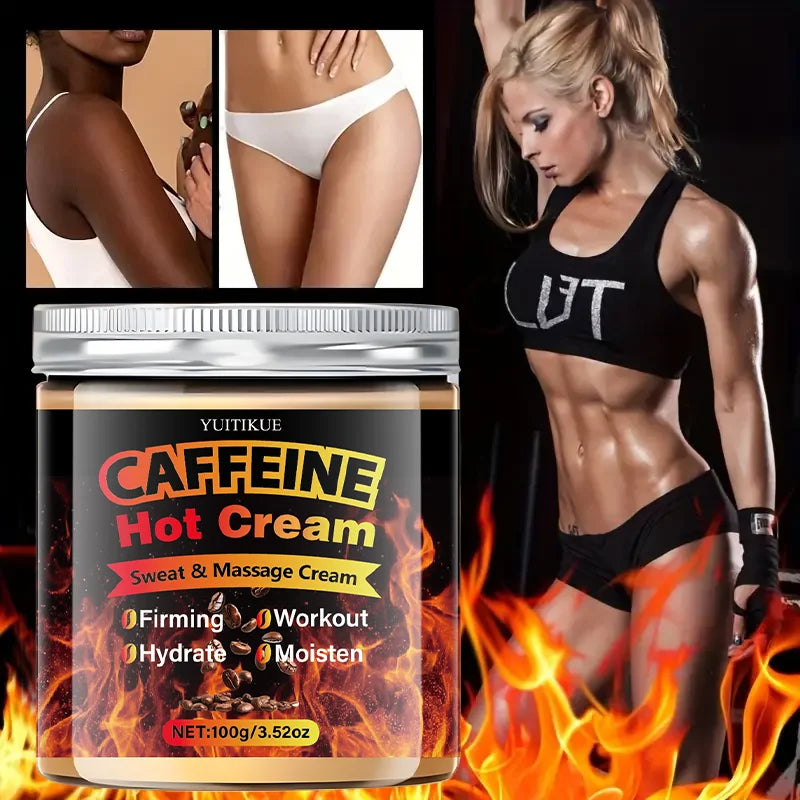 Caffeine Hot Cream 100g - Thermogenic Sweat & Massage Cream, Tightens & Moisturizes for Workout Body Sculpting