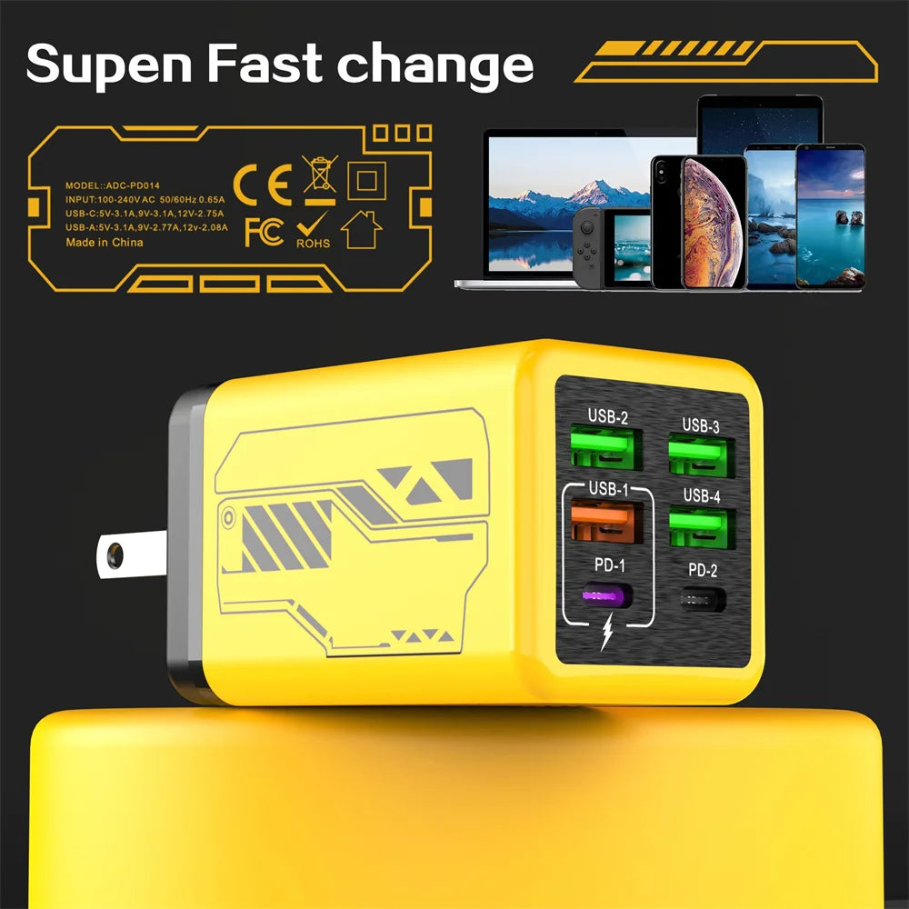USB A Charger 240W Type C PD Quick Charger Fast Charging Muti Ports Mobile Phone Wall Adapter For iPhone Samsung Xiaomi Huawei