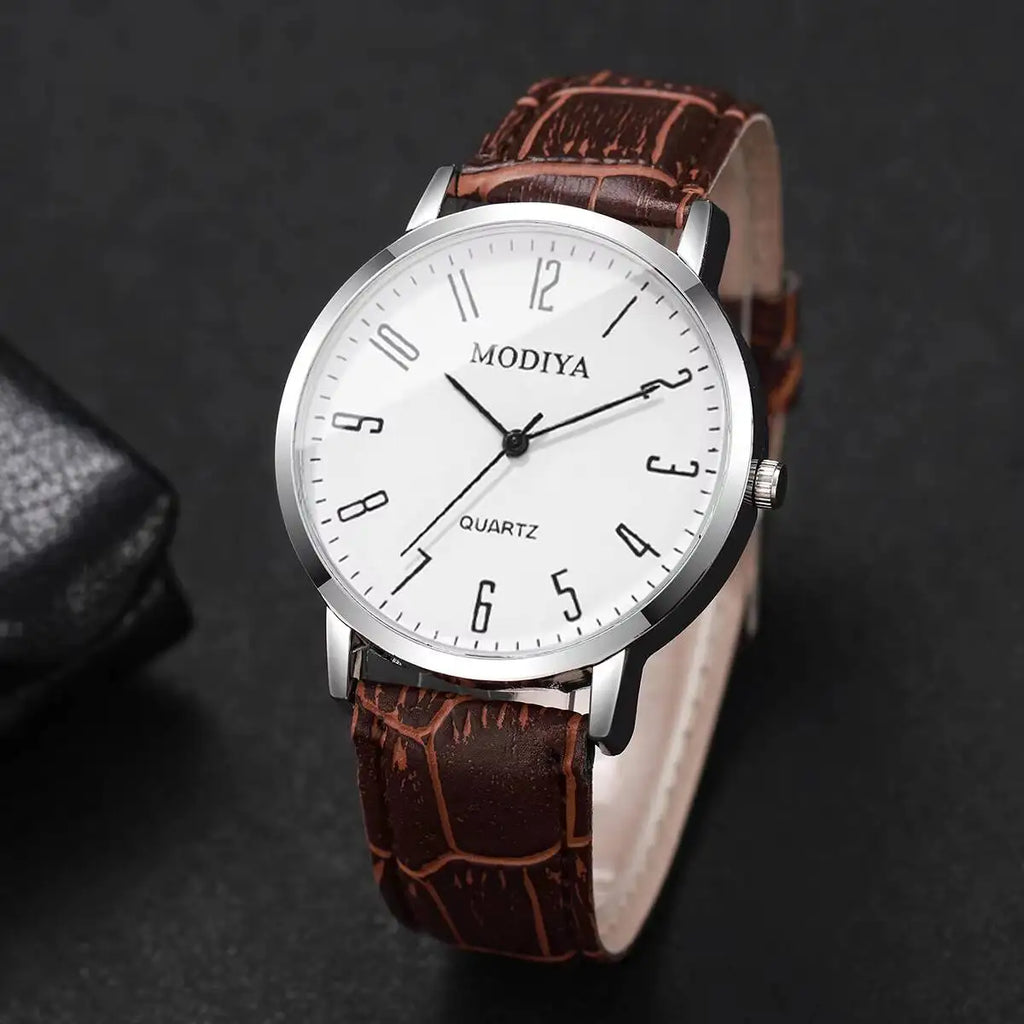 Set Fashio Arabic Dial Men Business Watches Casual Leather Strap Quartz Wristwatches Reloj Hombre（Without Box）