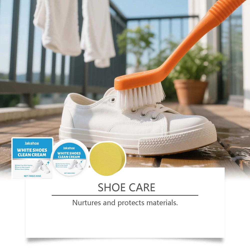 White Shoe Cleaner Cream Instants Brightening Powerful Stain Removal Gentle No-Wash Shoe Cleaning Kit For All White Shoe Types