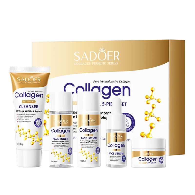 SADOER Collagen Skin Care Sets Moisturizing Face Cream Eye Cream Serum Essence Whitening Anti-Aging Facial Skin Care Kit