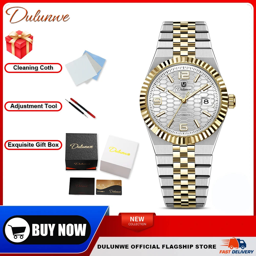Luxury Automatic Mechanical DULUNWE Men's Watch Date Man Watch Waterproof Luminous Business Watches For Men Reloj