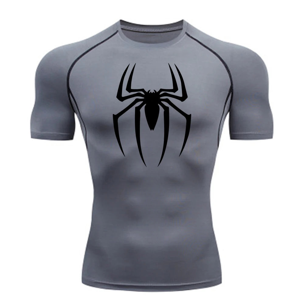 2025 Men's Spider Print Compression Shirt, Quick Dry T-Shirt, Gym Running Jersey, Breathable Short Sleeve, Spring, Summer, S-3XL
