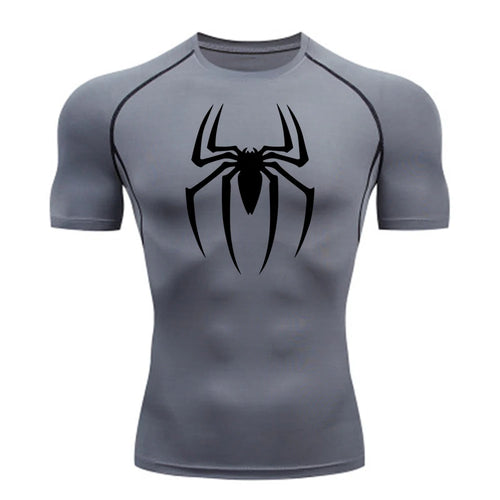 2025 Men's Spider Print Compression Shirt, Quick Dry T-Shirt, Gym Running Jersey, Breathable Short Sleeve, Spring, Summer, S-3XL