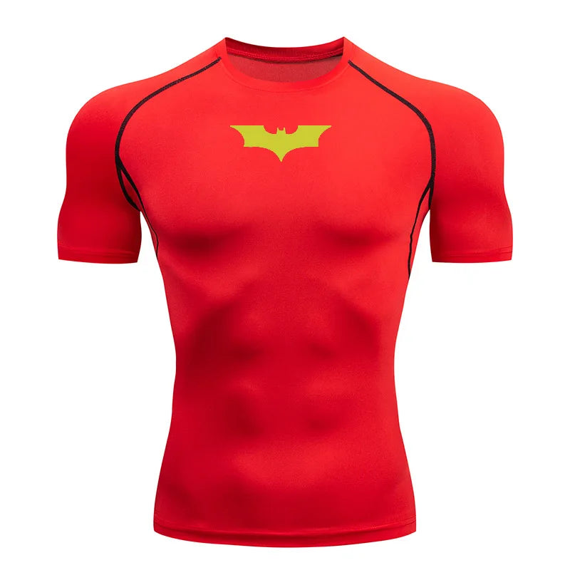 Bat Printed Men's Tight T-Shirt Running Compression Compression T Shirt Gym Fitness Jogging Short Sleeve Male Casual Shirt Tops
