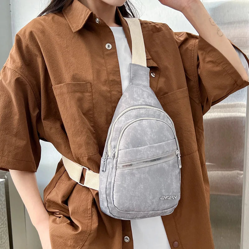 Korean version versatile soft leather men's casual chest bag large capacity travel women's shoulder crossbody bag backpack