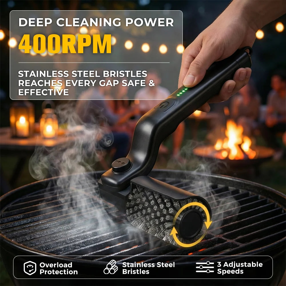 Electric Grill Brush Cordless Electric Outdoor BBQ Grill Cleaner with Powerful Motor 180° Adjustable Head Grill Cleaning Brush