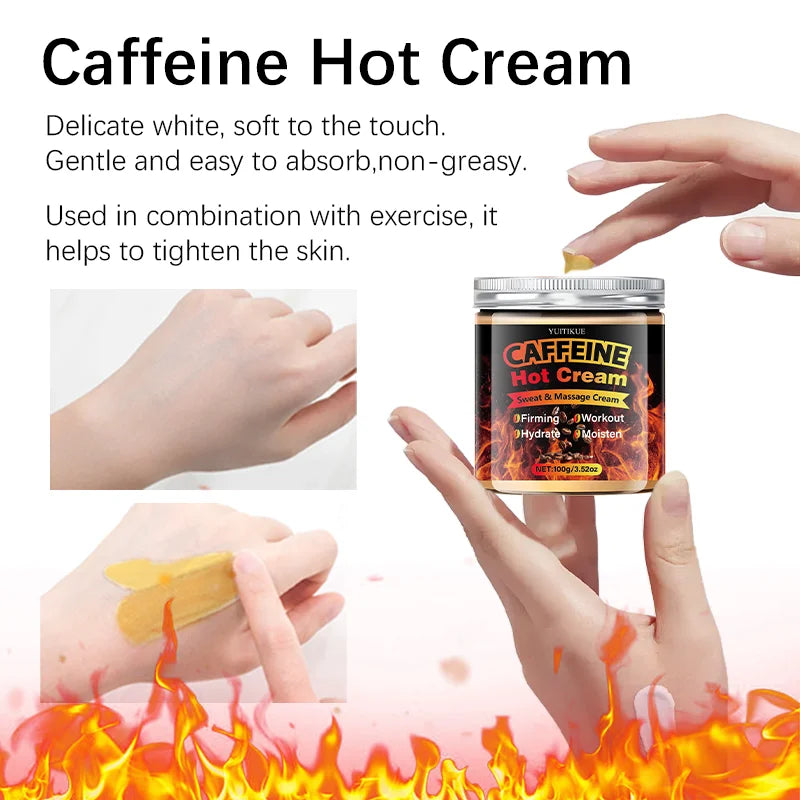 Caffeine Hot Cream 100g - Thermogenic Sweat & Massage Cream, Tightens & Moisturizes for Workout Body Sculpting