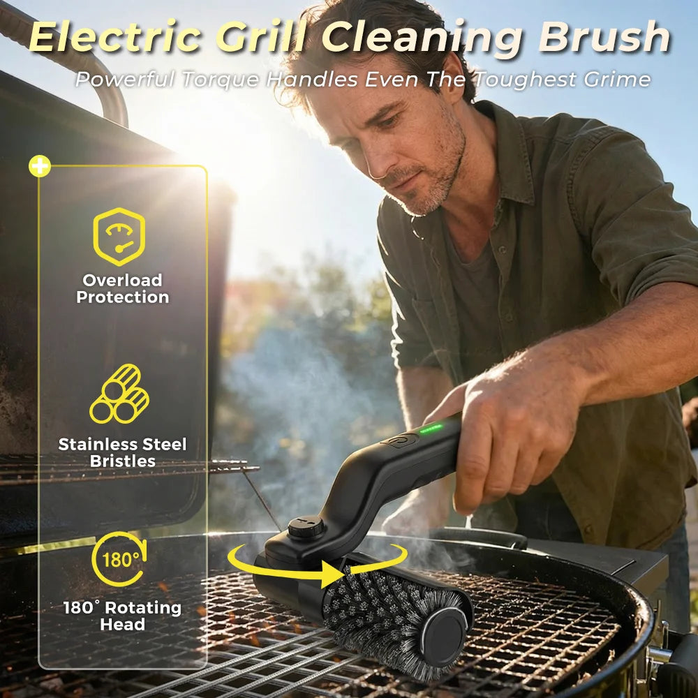 Electric Grill Brush Cordless Electric Outdoor BBQ Grill Cleaner with Powerful Motor 180° Adjustable Head Grill Cleaning Brush