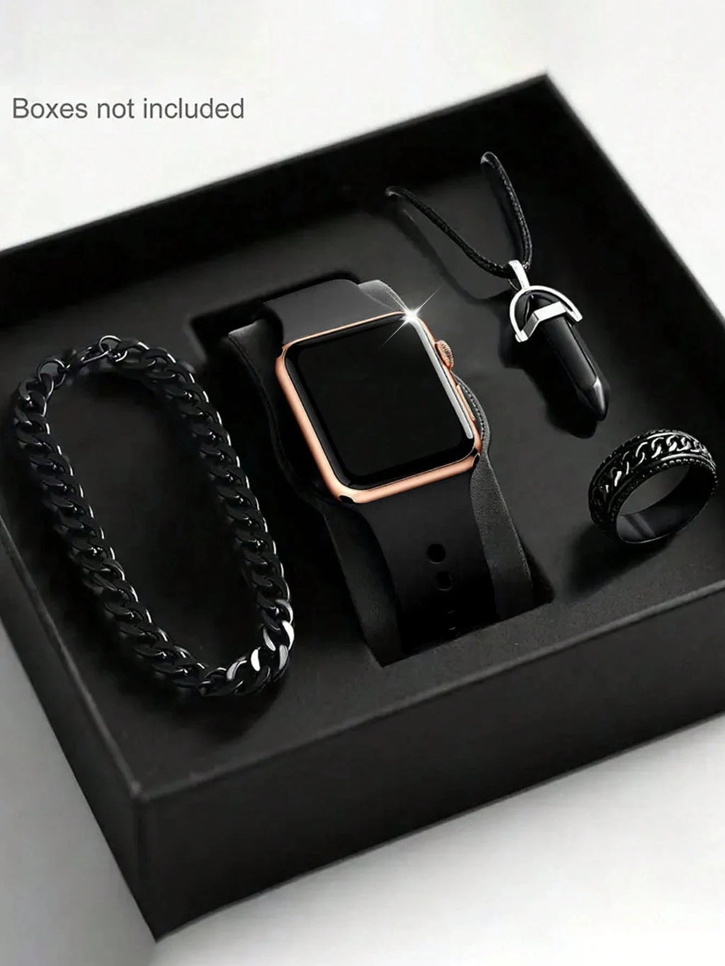 Men's LED Square Watch And Jewelry Set Birthday Gift Non-Smartwatch Box Not Included