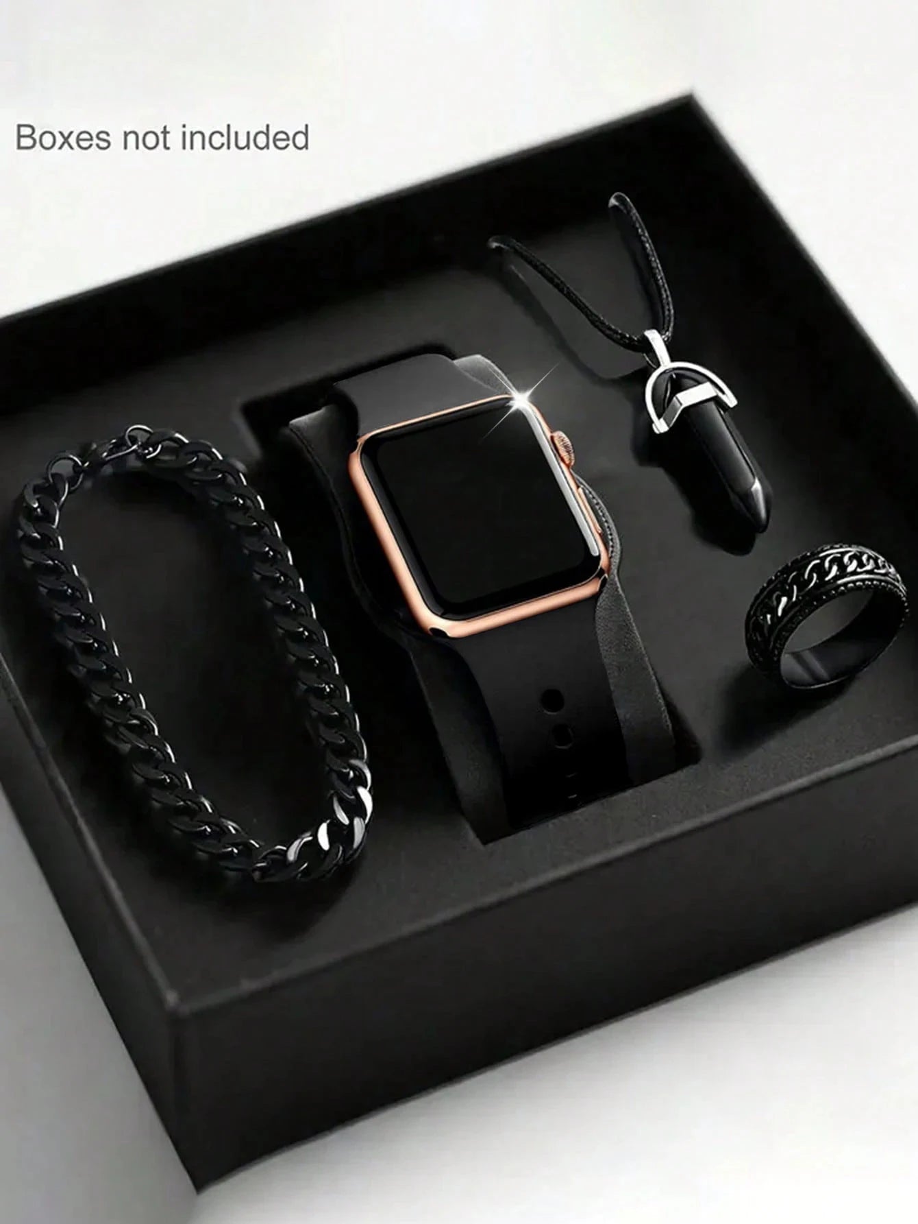 Men's LED Square Watch And Jewelry Set Birthday Gift Non-Smartwatch Box Not Included