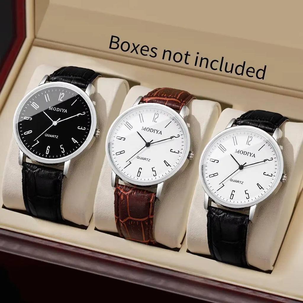 Set Fashio Arabic Dial Men Business Watches Casual Leather Strap Quartz Wristwatches Reloj Hombre（Without Box）
