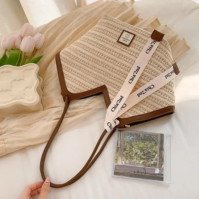 Women's Large Capacity Shoulder Bag Summer Straw Woven Basket Handbag Fashion Female Luxury Designer Beach Bag Bali Shopper Tote