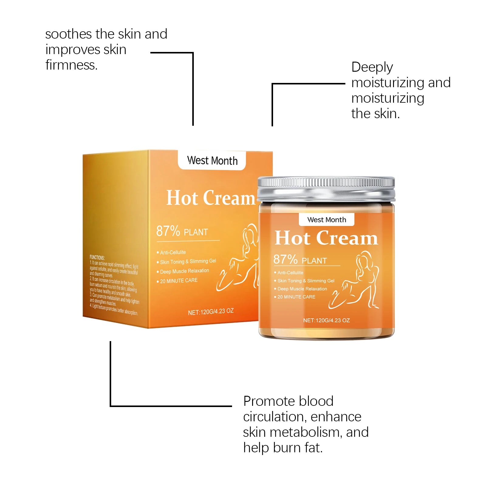 West Moon Fat Burning Slimming Cream Fast Weight Loss Anti Cellulite Easy Body Shaping Nourish The Skin Light Texture Natural