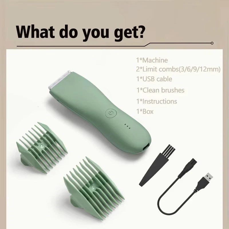 Body Hair Trimmer for Men Balls Waterproof Green Electric Shaver Trimmer Machine for Man Shaving Groin Trimmers Sensitive Areas