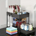 Multi Function Pull Out Under Sink Organizer 2 Tier Slide Out Storage Basket with Hooks Storage Cups for Kitchen Bathroom Home