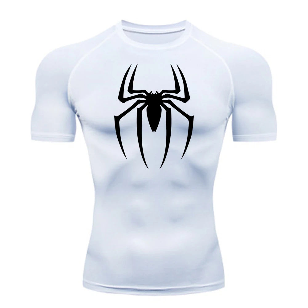 2025 Men's Spider Print Compression Shirt, Quick Dry T-Shirt, Gym Running Jersey, Breathable Short Sleeve, Spring, Summer, S-3XL