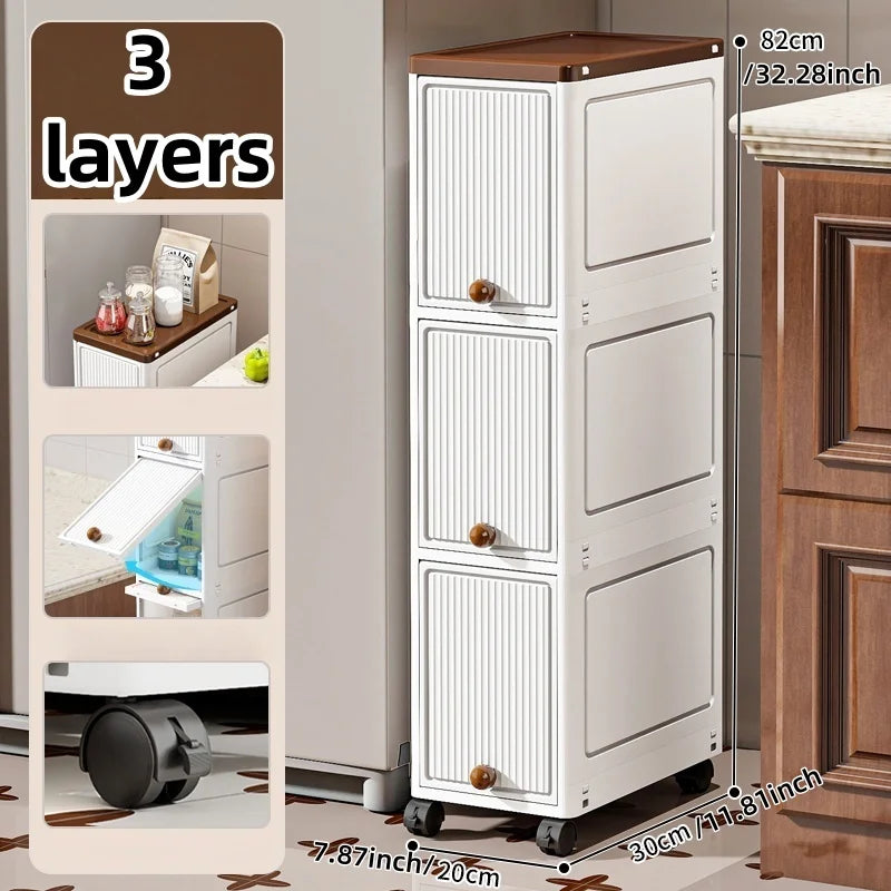 20cm-Flip lid slit storage cabinet, kitchen slit shelf, bathroom multi-layer plastic snack cabinet, narrow-edge storage cabinet