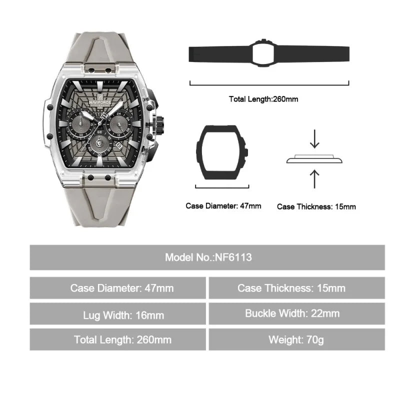 NAVIFORCE Top Brand Men Watches Multifunctional Chronograph Luminous Hands 30m Waterproof Silicone Strap Original Man Watch