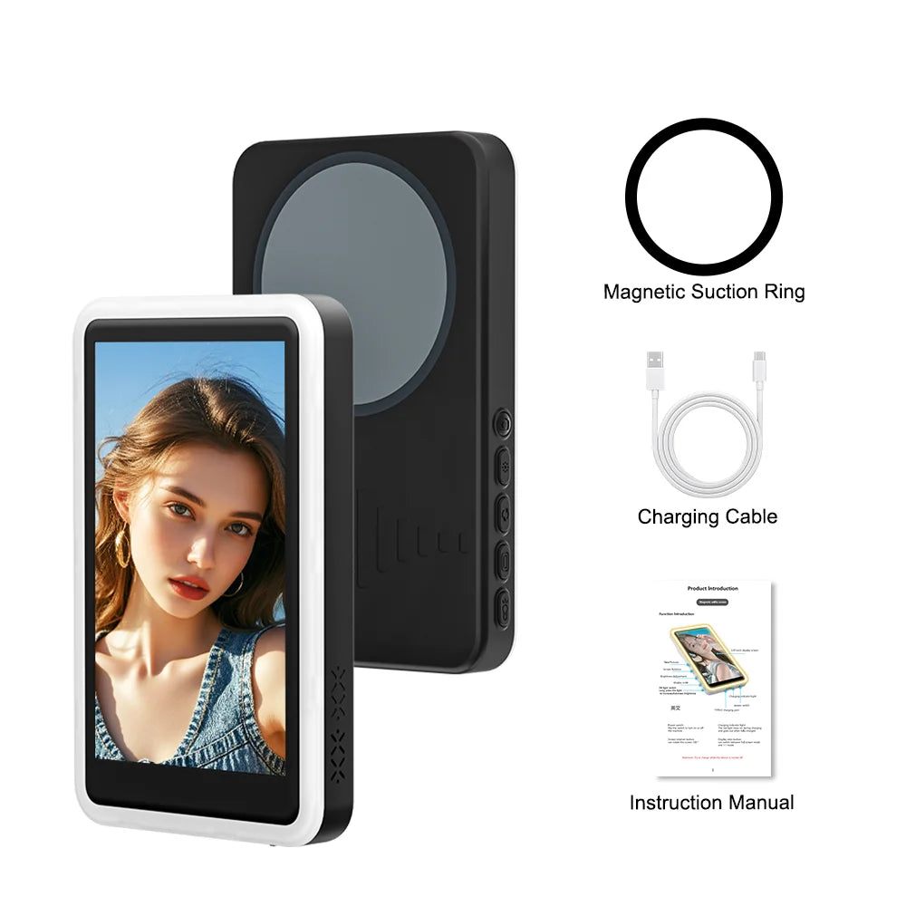 Wireless Magnetic Vlog Selfie Monitor Screen With Fill Light for Phone Rear Camera for Selfie Mirroring Video Recording