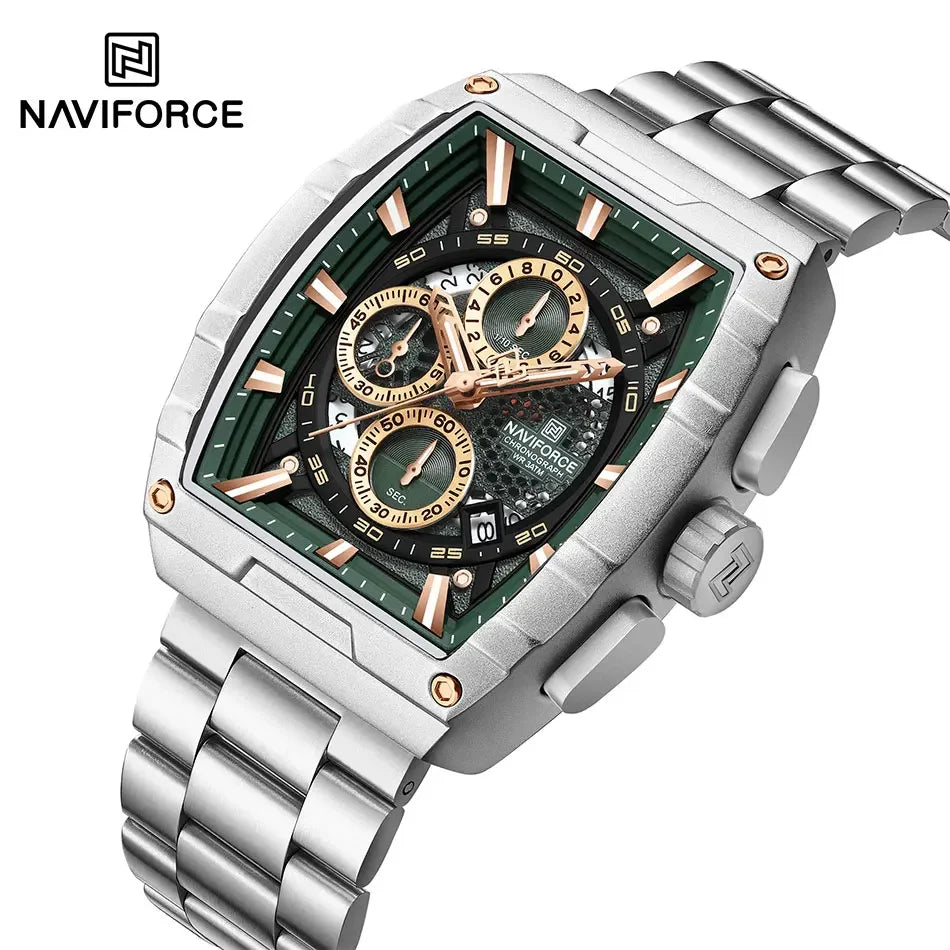 NAVIFORCE Luxury Tonneau Quartz Wristwatch Top Brand Men's Watches Waterproof Chronograph Watch for Men 2025 Auto Date Clock