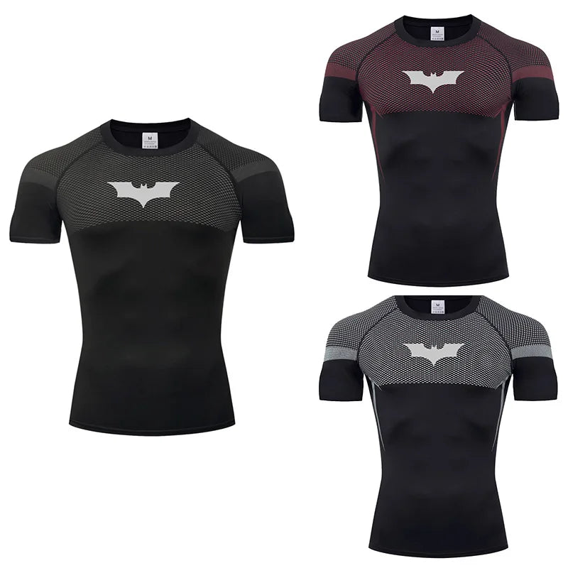 Bat Graphic Compression Shirts for Men Short Sleeve Rash Guard Gym Workout Running Tshirt Summer Athletic Quick Dry Tees Tops