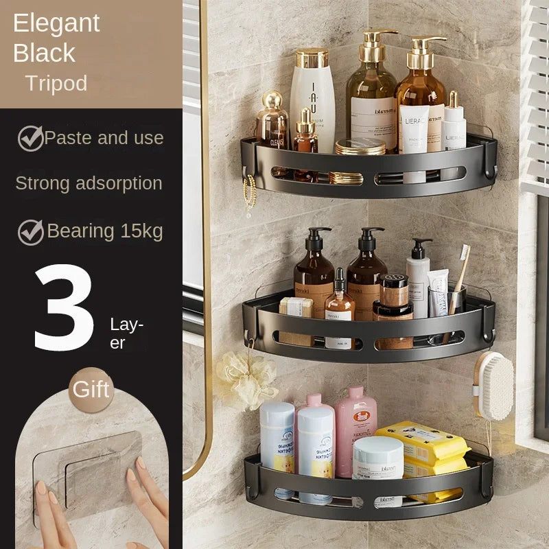 Adhensive Bathroom Shampoo Holder Shower Caddy Shelves Storage No Drill Shelf Corner Towel Holder Shelves For
