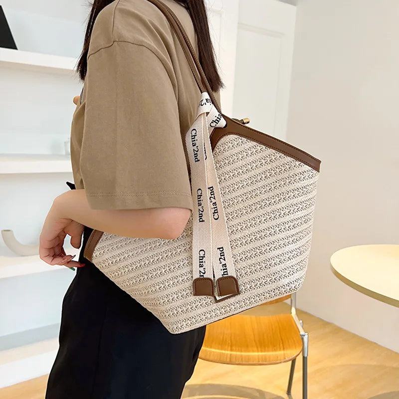 Women's Large Capacity Shoulder Bag Summer Straw Woven Basket Handbag Fashion Female Luxury Designer Beach Bag Bali Shopper Tote